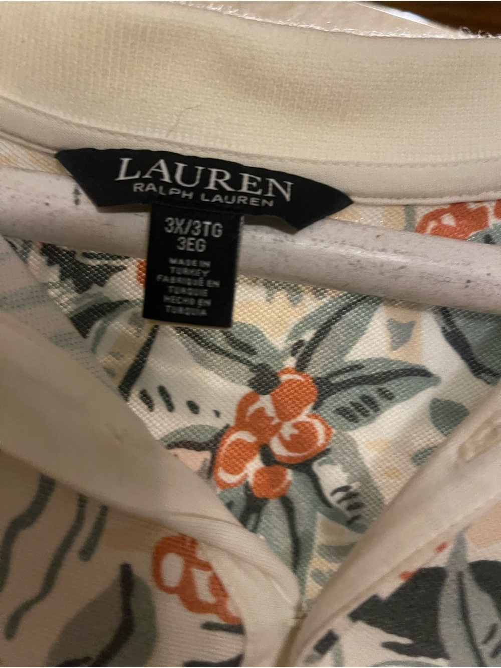 Ralph Lauren Cream Polo with Green Leaves & Coral Floral Print - Picture 2 of 2